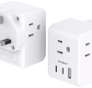 2 Pack US to UK Ireland Travel Plug Adapter, Type G Power Plug Adapter with 3 Outlets 3 USB Ports(2 USB C), European Travel Plug Adapter for USA to England London Scotland British Qatar Irish HongKong