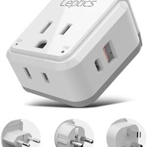 Ceptics European Plug Travel Adapter Set, 20W PD & QC, Safe Dual USB & USB-C - 2 USA Socket - Compact - Use in Germany, France, Italy, UK - Includes Type E/F, Type C, Type G SWadAPt Attachments