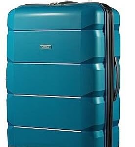 LUGGEX Checked Luggage with Spinner Wheels, PP Lightweight Suitcase for Travel (Teal, 28 Inch)