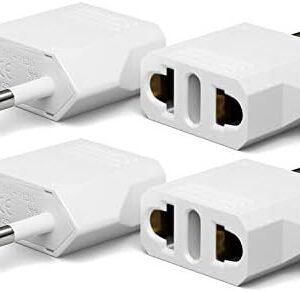 4 Pack European Travel Plug Adapter, Unidapt US to Europe Adapter Type C Outlet Converter America USA Italy Spain Germany France EU, Power Plug, White