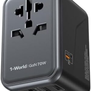 MOMAX Universal Travel Adapter, 70W GaN International Power Adapter, 3 USB-C & 2 USB-A, Worldwide Travel Plug Adapter, International Power Adapter for Most Europe, USA, Japan, Australia (Type C/A/G/I)