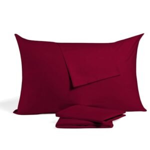 Toddler Travel Pillowcase 14x20 Burgundy Set of 2 Zipper Closure 500 Thread Count 100% Soft Egyptian Cotton Decorative Small Pillowcases 14x20 Inches, Burgundy