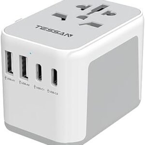 TESSAN Universal Travel Adapter, International Plug Adaptor with 2 USB C Wall Charger 2 USB A Ports, Worldwide Power Outlet Travel Essentials for US to European EU UK AUS (Type C/G/A/I)