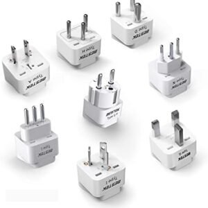 BESTEK Worldwide Travel Plug Adapter Set, Grounded Universal Power Plug Adapter for USA to US, EU, AU, UK, GE, HK and More- 8 Packs