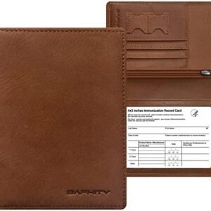 Genuine Leather Passport Holder Wallet Cover for Women and Men,Rfid Travel Wallet Passport Document Holder with Zipper Pocket & Transparent Window Brown