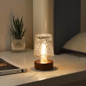 Mini Soft Warm LED Night Light, Battery Operated Portable Glass Lamp with Timer, Art Deco Style, Crystal Color, for Adults