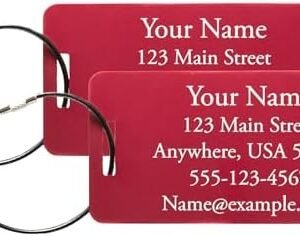 Two Custom Engraved Aluminum Luggage Tags (Red)