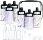 Y1tvei Travel Bottles for Toiletries - 16Pcs Pink Travel Bottles Kit Leakproof Refillable Squeeze Pouches TSA Approved Cosmetic Bag Reusable Travel Size Toiletries Containers Spray Bottle for Shampoo