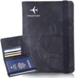 Passport Holder and Card Slot Combo RFID Blocking Leather Personalized Travel Passport Wallet for Men and Women US Passport Cover Protector (Soccer black)