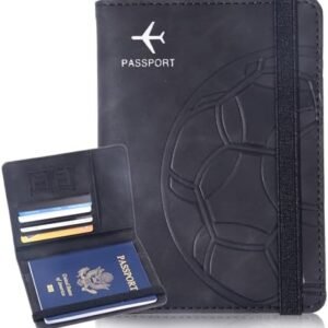 Passport Holder and Card Slot Combo RFID Blocking Leather Personalized Travel Passport Wallet for Men and Women US Passport Cover Protector (Soccer black)