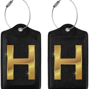 2 Pack Golden "H" Lettering Luggage Tag for Suitcase, Steel Loop with Privacy Cover ID Label, Travel Birthday Gift for Men Women