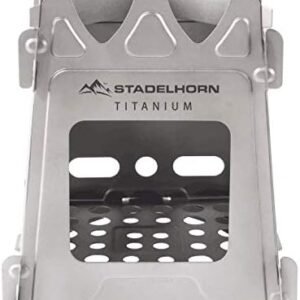 Titanium Minimalist Wood Stove Ultralight 100% Pure Titanium Portable & Foldable for Camping, Backpacking, Hiking, and Bushcraft Survival. Stronger and Lighter vs Steel, weighs only 7.3 oz.