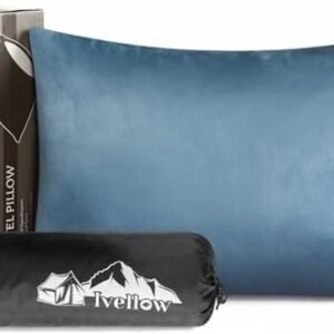 Ivellow Memory Foam Travel Pillow Compressible Camping Pillow for Sleeping Shredded Memory Foam Pillow Compact Firm Supportive Travel Pillow for Adults Kids Outdoor Hiking Essential Gear Blue-M