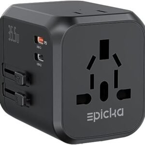 EPICKA Universal Travel Adapter, International Plug Adapter with Dual AC Outlet, 2 USB-C 35W PD Fast Charging & 3 USB-A, All in One Worldwide Wall Charger (TA-205, Black)