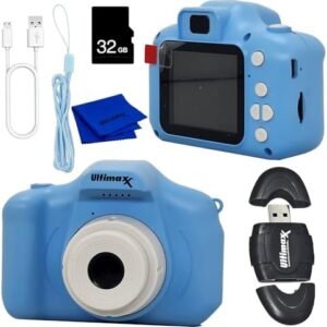 Ultimaxx Essential Kid’s Digital Camera Bundle (Blue) - includes: 32GB microSD Card, High-Speed Memory Card Reader with Internal microSD Slot, Lanyard, Microfiber Cloth & More (6pc Bundle)