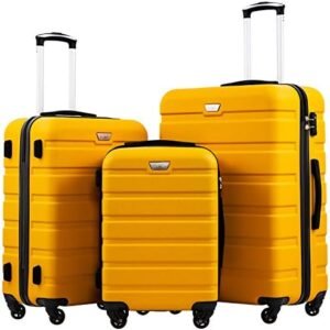 Coolife Luggage 3 Piece Set Suitcase Spinner Hardshell Lightweight TSA Lock (yellow, 3 piece set(20in24in28in))