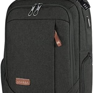 KROSER Laptop Backpack Large Fits up to 17.3 Inch Laptop with USB Charging Port Water-Repellent Casual Computer Daypack for Travel/Business/College/Women/Men-Charcoal Black