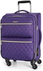 BAGSMART Softside Expandable Luggage Airline Approved with Spinner Wheels, 20 Inch Carry On Luggage 22x14x9 with TSA Lock, Quilted Rolling Suitcases for Women, Purple