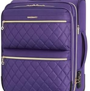 BAGSMART Softside Expandable Luggage Airline Approved with Spinner Wheels, 20 Inch Carry On Luggage 22x14x9 with TSA Lock, Quilted Rolling Suitcases for Women, Purple