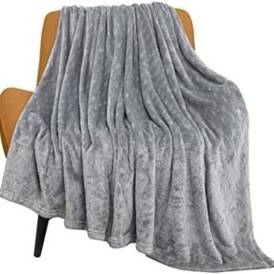 TOONOW Fleece Blanket Super Soft Cozy Throw Blanket 50" x 60", Lightweight Fuzzy Comfy Textured Flannel Blanket Warm Plush Throw Blankets for Couch, Sofa, Bed, Light Grey