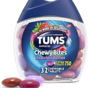 TUMS Chewy Bites Antacid Tablets for Chewable Heartburn & Acid Indigestion Relief, Assorted Berries, 32 Count