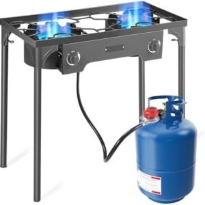 Outdoor Camping Stove, Dual Burner 150,000 BTU Propane Stove, 0-20 PSI High Pressure Stove with CSA Regulator & Gas Pipe