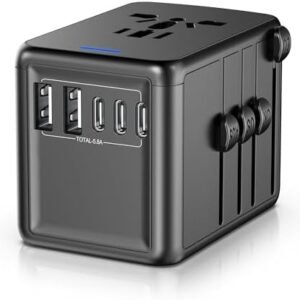 Universal Travel Adapter Offers 5.8A 3X 3.0A USB-C Ports, 2X 2.4A USB-A Ports and Multi AC Outlet, All-in-One International Power Plug Adaptor Worldwide Charger for EU US UK AU 200+ Countries