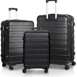 SUPER DEAL Black Luggage Set 3 Piece Hardside Expandable Luggage with Spinner Wheels Hardshell Lightweight Durable Suitcases Travel Carry Ons, 21/26/30 inch