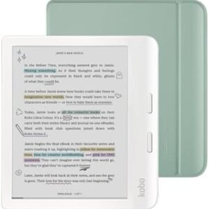 Kobo Libra Colour White eReader with Case Bundle (Garden Green Basic SleepCover, Case Bundle)