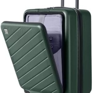 AnyZip Carry On Luggage 20'' Suitcase with Pocket Compartment ABS+PC Spinner Wheels TSA Lock Darkgreen