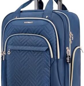 BAGSMART Underseat Carry On Luggage Airline approved,16-inch Underseater Softside Travel Suitcase with Wheels Lightweight Overnight Rolling Carry-on Luggage for Women Men Weekender,Dark Blue