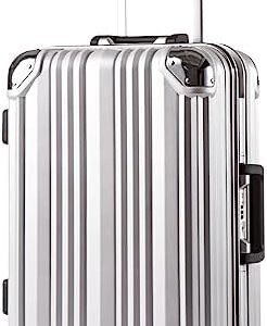 Coolife Luggage Aluminium Frame Suitcase TSA Lock 100% PC 20in 24in 28in (Sliver, L(28in))