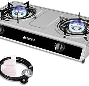 Camplux Camping Stove 2 Burners 19,600 BTU, Stainless Steel Gas Stove with Auto Ignition