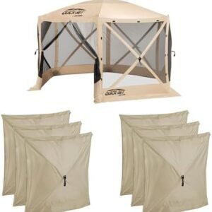 CLAM Quick-Set Escape 12 x 12 Foot Portable Pop Up Camping Outdoor Gazebo 6 Sided Canopy Shelter + 2 Pack of Wind and Sun Panels