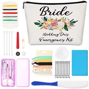 Floral Wedding Emergency Kit for Bride Wedding Survival Set with Makeup Bag, Bride Kit Bridal Shower Gift Present Fun Engagement Present for Bride Emergency Supplies (Vintage Series)