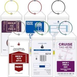 Cruise Luggage Tag Holder, 6-Pack Clear Waterproof Cruise Luggage Tags with Zip Seal for Carnival, MSC, Costa, NCL & Princess Ships, Cruise Travel Must-Haves for 2024-2025