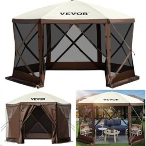 VEVOR Pop Up Gazebo Screen Tents, Pavilion Gazebo Tent, 12 x 12 Ft 6-Sided Camping Gazebo Instant Canopy Sun Shelter with 6 Removable Privacy Wind Cloths, Mosquito Netting, for Patio, Backyard, Lawn