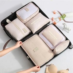 7 Set Packing Cubes with Shoe Bag - Travel Luggage Organizer, Beige