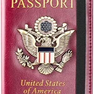 Passport Holder and Card Slot Combo RFID Blocking Leather Travel Passport Wallet for Men and Women US Passport Cover, Wine Red