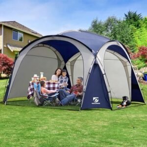 Large Beach Canopy Tent UPF 50+ 12x12 ft Waterproof & Rainproof Dome Sun Shelter for 8-10 Person with 2 Side Walls, Perfect for Camping, Backyard, Fishing, Parties, Picnics