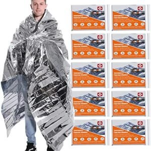 Emergency Blankets Mylar Thermal Blanket,(10 Pack) of Gigantic Space Blanket 82 * 64 in. Survival Blankets Heavy Duty Camping Gear,First Aid